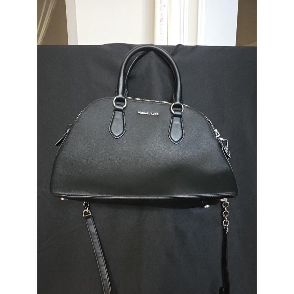 MICHAEL KORS Black Emmy Large Saffiano Leather Dome Satchel